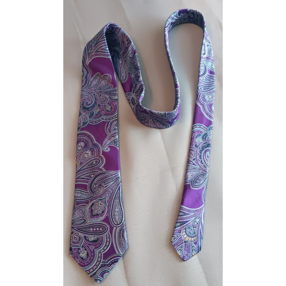 Mens Designer Mens Neck Tie Lot Of 2 Ralph Lauren Cremieux Purple Silk Paisley - Picture 6 of 8